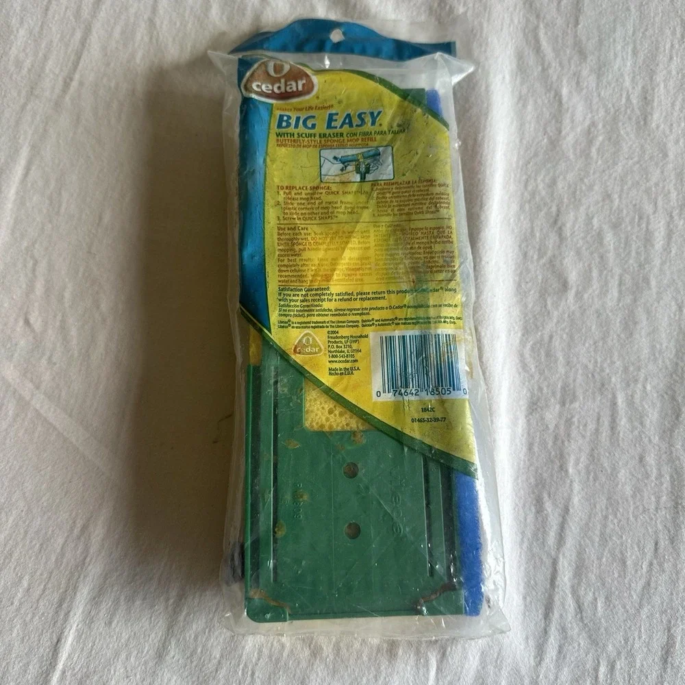 O CEDAR Big Easy Butterfly Sponge Mop Snap-on Refill w/ Scuff Eraser 1842C NOS